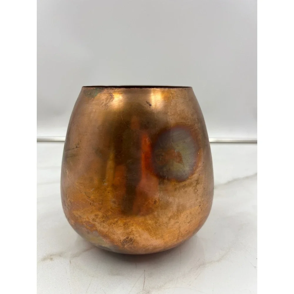 Vintage Handcrafted Copper Vessel Vase with Aged Patina Rustic Decorative Bowl